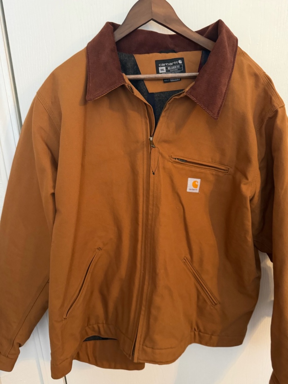 Carhartt Men’s Brown/Tan Duck Canvas Jacket with Corduroy Collar
